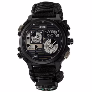 Годинники наручні SKMEI 2202BK, PARACORD, ЧОРНИЙ, Компас, термометр, свисток, кресало, 10348
