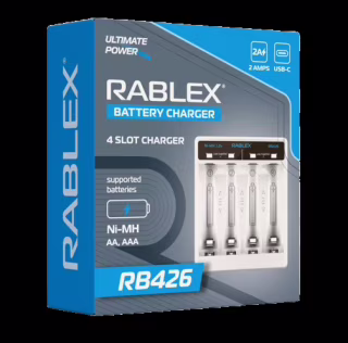 Зарядний пристрій Rablex RB426, 4xAA, AAA, 2A, Type-c