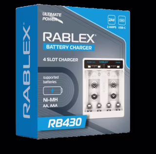 Зарядное устройство Rablex RB430, 4 × AA/AAA + 9V, 2A, Type-C