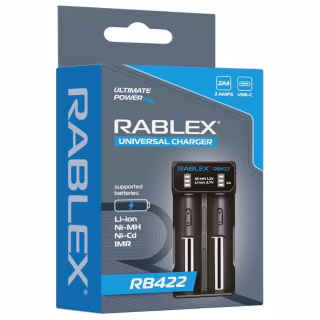 Зарядний пристрій Rablex RB422, універсальний на 2 акуми. Ni-MH/Ni-Cd: AA, AAA, AAAA, C, SC, F6