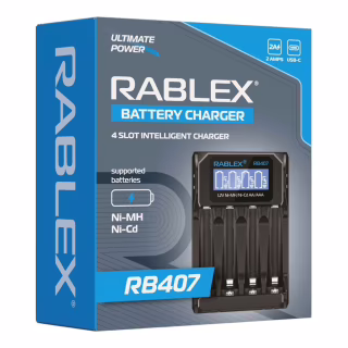 Зарядний пристрій Rablex RB407, універсальний на 4 акуми. Ni-MH/Ni-Cd: AA, AAA, AAAA, C, SC, F6;