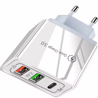 Сетевое зарядное устройство 2.4A 20W QC3.0 USB Fast Charger 3.0 + USB 2.4A + PD 2.1A White