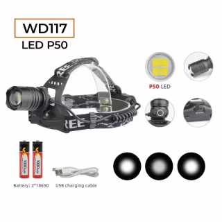 Налобний ліхтар RB117, 2х18650 Акк., P50 LED, Zoom