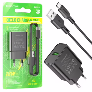Сетевое зарядное устройство BOROFONE BA72A Spring (QC3.0, 18W) + кабель Type-C