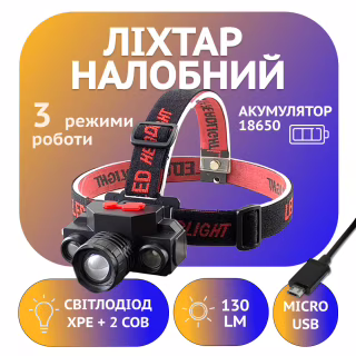 Налобный фонарь Bailong BL-1805, аккумулятор 18650, micro USB, 8016