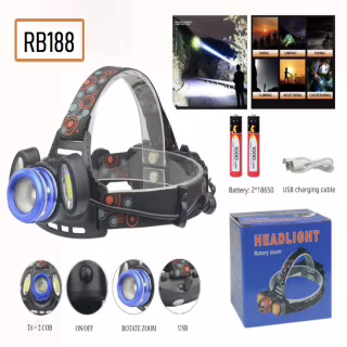 Налобний ліхтар RB188, BL-150-T6+COB, сенсорне ввімкнення, microUSB