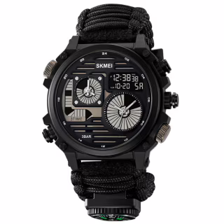 Годинники наручні SKMEI 2202BK, PARACORD, ЧОРНИЙ, Компас, термометр, свисток, кресало, 10348