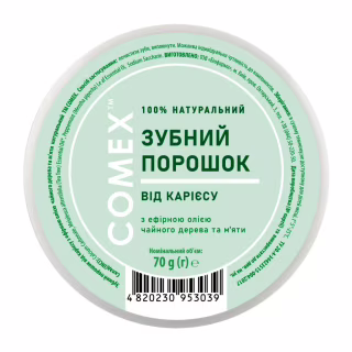 Зубний порошок Comex Натуральний Від карієсу З ефірною олією чайного дерева та м'яти 70 г (4820230953039)