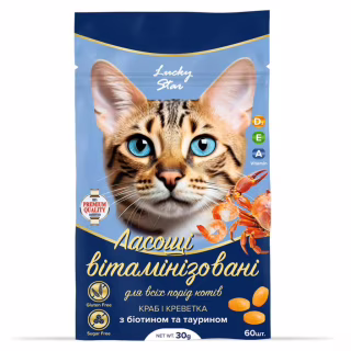 Ласощі для котів Lucky Star Вітамінізовані з крабом та креветкою 30 г (4820275972170)