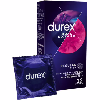 Презервативы Durex Dual Extase рельефные с анестетиком 12 шт. (5052197053432)