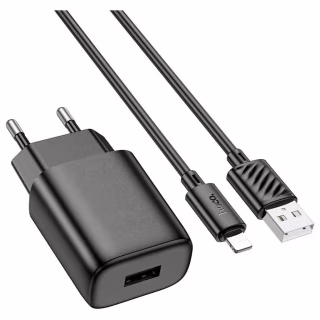 Зарядное устройство HOCO C134A Solid USB + cable USB to Lightning Black (6942007621311)