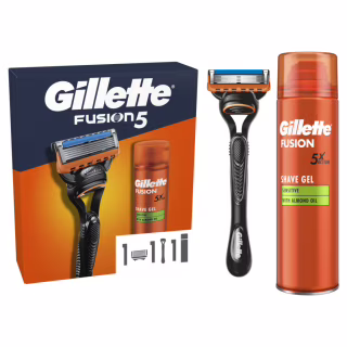 Набор косметики Gillette Fusion5 Станок для бритья мужской (бритва) с 1 сменным картриджем + Гель для бритья 200 мл (8700216534048)