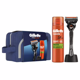 Набір косметики Gillette Бритва ProGlide з 1 змінним лезом + Гель для гоління Fusion5 200 мл + Підставка + Косметичка (8700216534420)