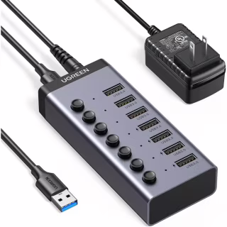 Концентратор Ugreen USB 3.0 to 7xUSB 3.0 with power supply CM481 gray (90307)
