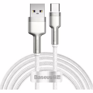 Дата кабель USB 3.1 AM to USB-C 2.0m 6.0A 66W Cafule Series Metal White Baseus (CAKF000202)