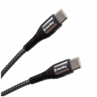 Дата кабель USB-C to USB-C 1.0m PD Fast Charging 65W 3А grey ColorWay (CW-CBPDCC040-GR)