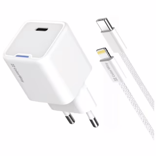 Зарядное устройство ColorWay C101D GaN Mini 20W PD PPS USB-C + cable USB-C to Lightning white (CW-CHS059PDL-WT)