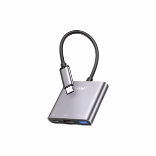 Концентратор XO USBC to USBCPD100W + HDMI 4K30Hz + USB 3.0 grey (HUB011.tranish)