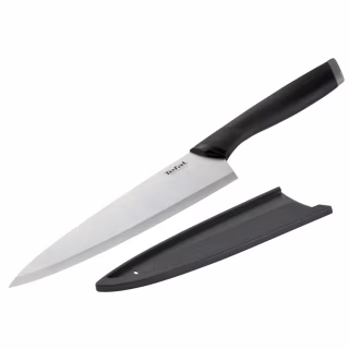 Кухонний ніж Tefal Comfort, 20см, з чохлом, нержавіюча сталь, пластик, чорний (K2213244)