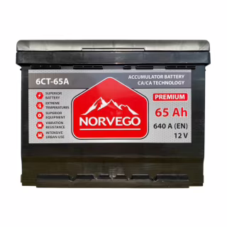 Акумулятор автомобільний NORVEGO ВЕСТА Premium 65A +прав (0) (640 пуск)