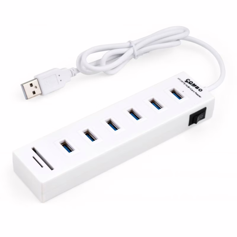 Концентратор Vinga 6xUSB2.0 + card-reader with switch 0.8m (VCP2H6USBCRSWWH)