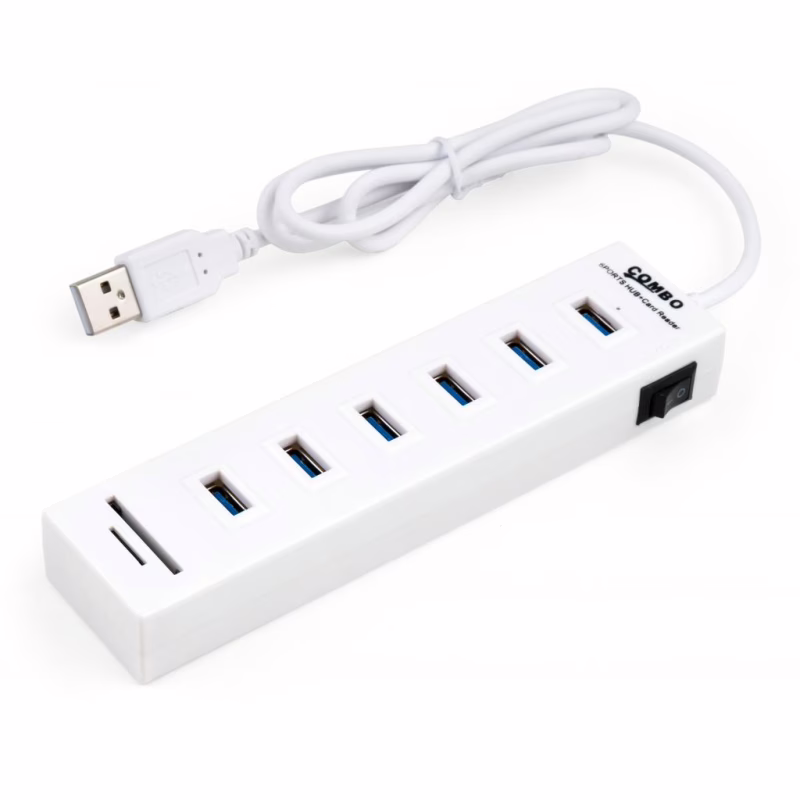 Концентратор Vinga 6xUSB2.0 + card-reader with switch 0.8m (VCP2H6USBCRSWWH)