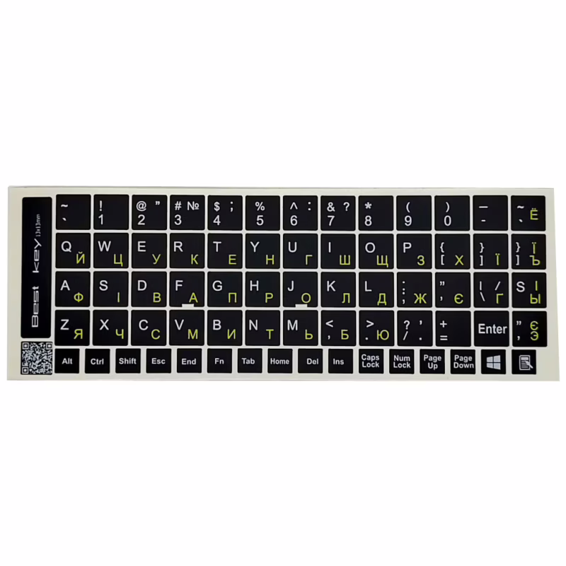 Наклейка на клавиатуру BestKey непрозрачная чорная, 68, желтый (BK13YEL/022)