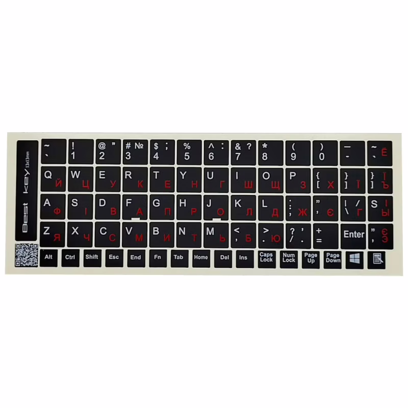 Наклейка на клавіатуру BestKey непрозора чорна, 68, червоний (BK13RED/025)