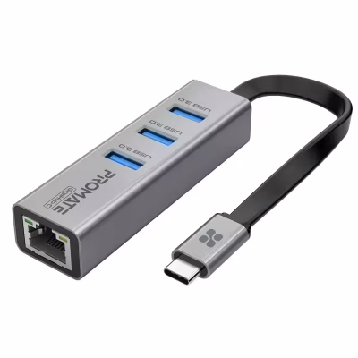 Концентратор Promate USB Hub 4 ports gigahub-c.grey (gigahub-c.grey)