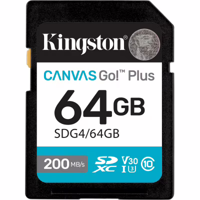 Карта памяти Kingston 64GB SDXC сlass 10 UHS-I U3 V30 Canvas Go Plus G4 (SDG4/64GB)