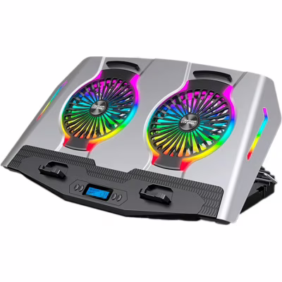 Підставка до ноутбука IceCoorel 10-18", 2*125mm 1400 RPM, 2*USB, + LCD display, 461x298x52mm, Silver (N9S)