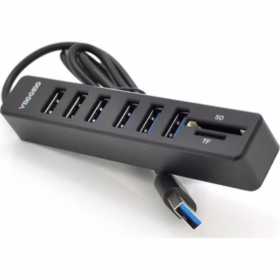Концентратор VEGGIEG USB 2.0 8-in-1 to 6xUSB 2.0 + SD/TF black/blue (V-C306/19897)