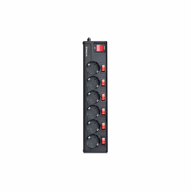 Мережевий фільтр живлення REAL-EL RS-6 EXTRA 1.8m, black (EL122300001)
