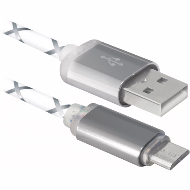 Дата кабель USB 2.0 AM to Micro 5P 1.0m GrayLED backlight Defender (87554)