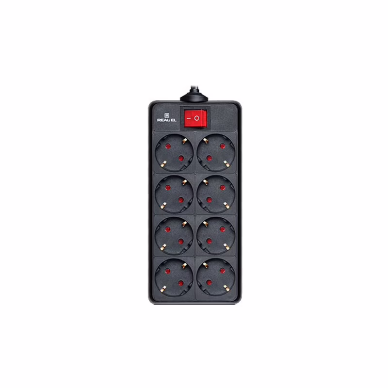 Сетевой фильтр питания REAL-EL REAL-EL RS-8 PROTECT, 1.8m, black (EL122300021)