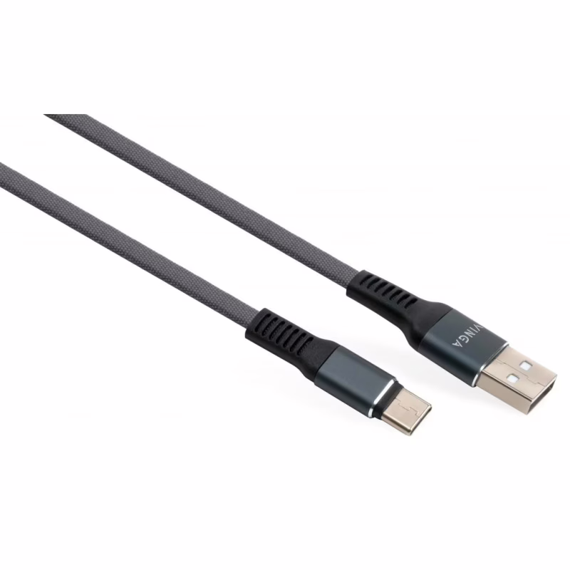Дата кабель USB 2.0 AM to USB-C 1.0m flat nylon gray Vinga (VCPDCTCFNB1GR)
