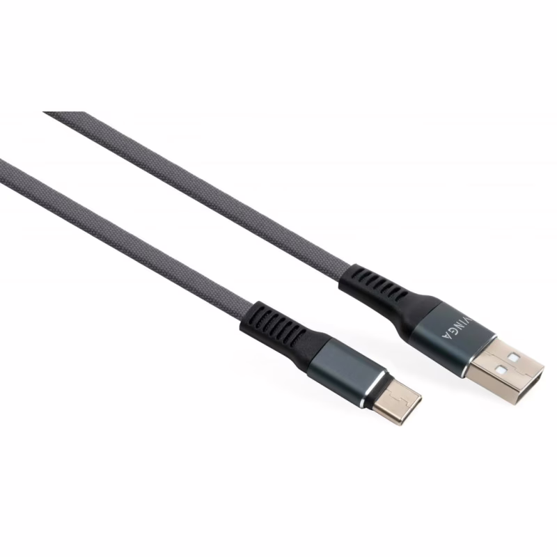 Дата кабель USB 2.0 AM to USB-C 1.0m flat nylon gray Vinga (VCPDCTCFNB1GR)