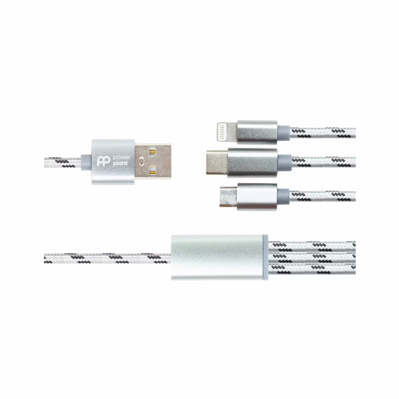 Дата кабель USB 2.0 AM to Lightning + Micro 5P + USB-C 1.0m 2.1A PowerPlant (CA910663)