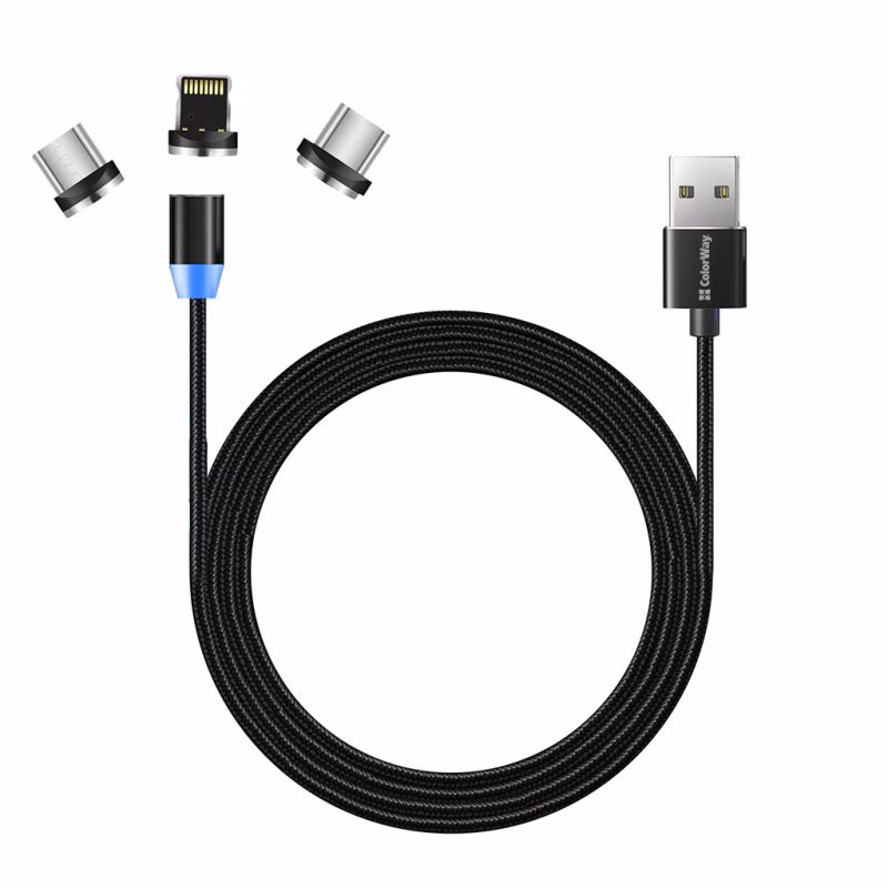 Дата кабель USB 2.0 AM to Lightning + Micro 5P + USB-C 1.0m Magnet only charge ColorWay (CW-CBUU020-BK)