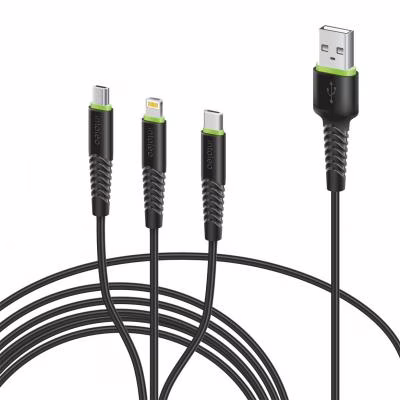 Дата кабель USB 2.0 AM to Lightning + Micro 5P + USB-C 1.4m CBFLEXU1 bl Intaleo (1283126487521)