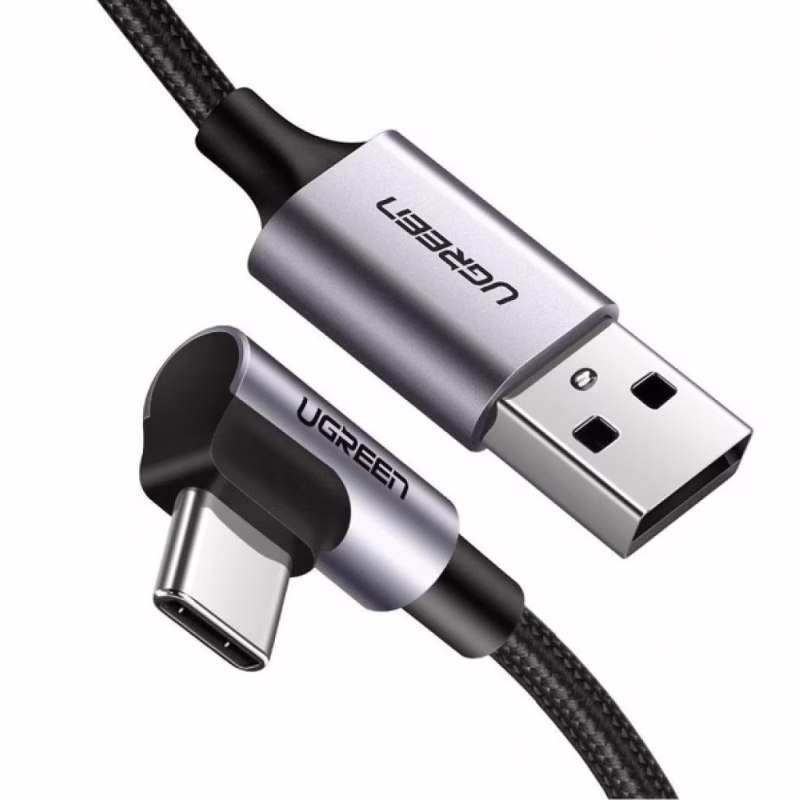 Дата кабель USB 2.0 AM to USB-C 1.0m 90° corner braid black Ugreen (50941)