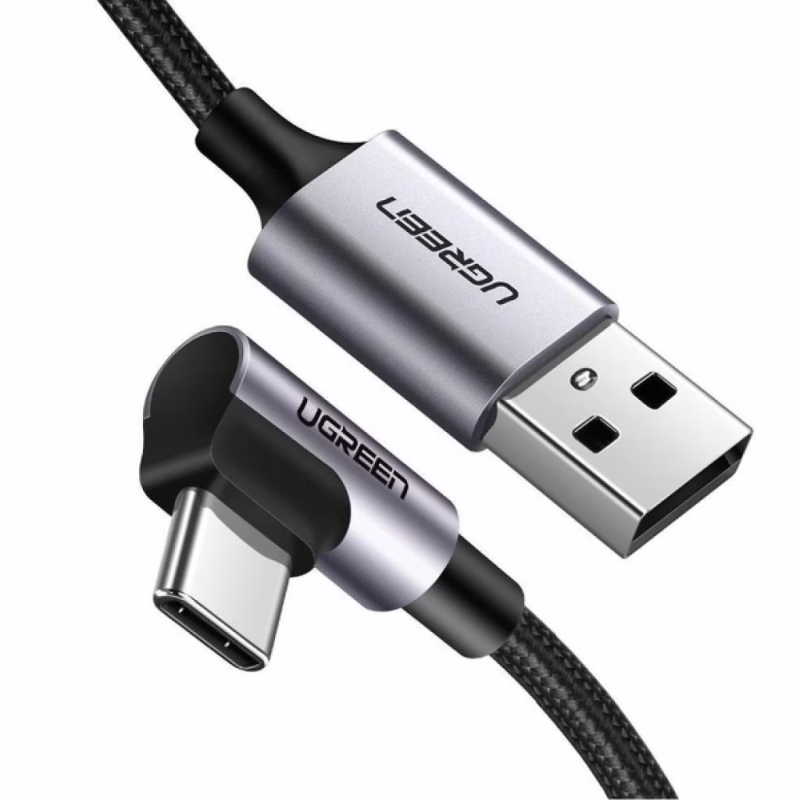 Дата кабель USB 2.0 AM to USB-C 1.0m US284 Angled Alum. Braid Black Ugreen (50941)