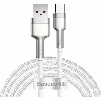 Дата кабель USB 3.1 AM to USB-C 2.0m 6.0A 66W Cafule Series Metal White Baseus (CAKF000202)