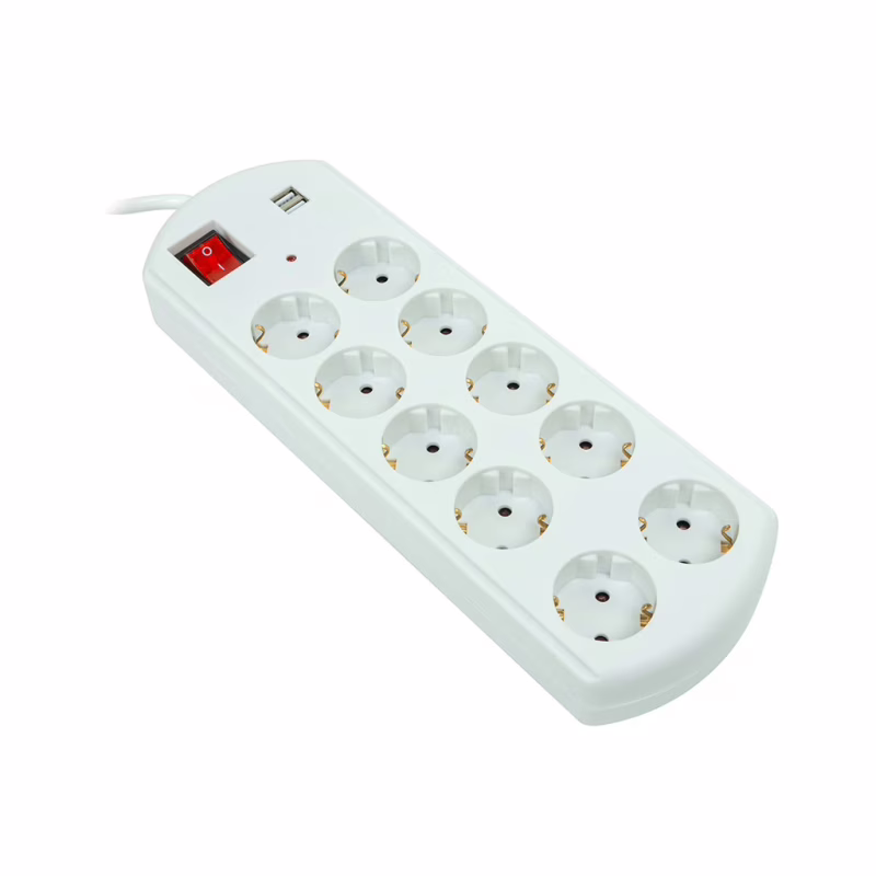 Сетевой фильтр питания PowerPlant 5м, 10 розеток, USB, євро, 100% мідь (YS-N6065/5) (EX610556)