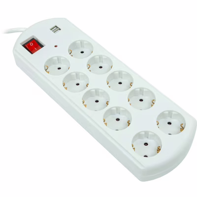 Сетевой фильтр питания PowerPlant 10м, 10 розеток, USB, євро, 100% мідь (YS-N6065/10) (EX610563)