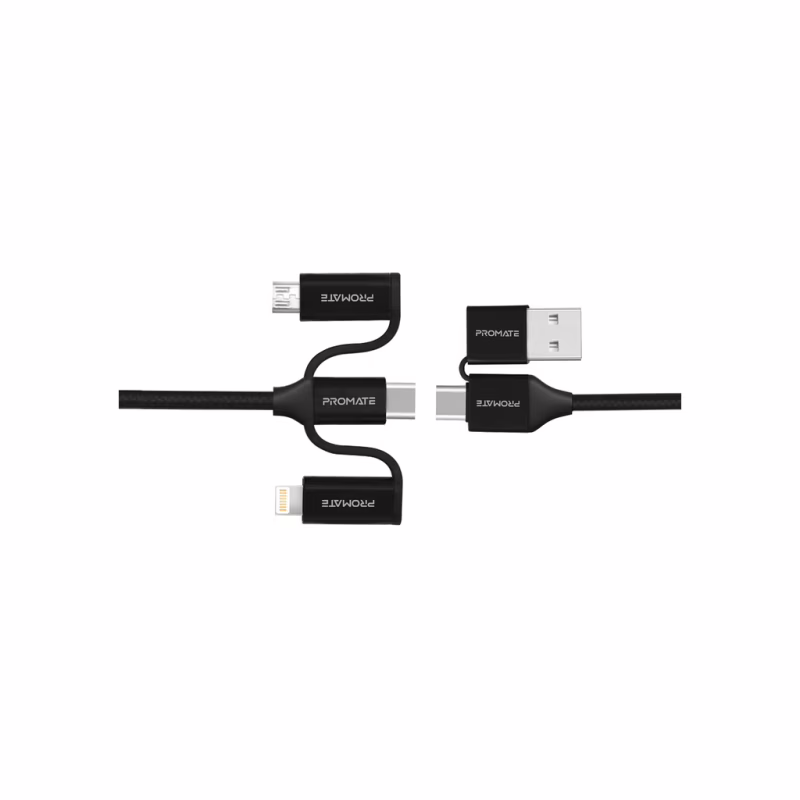 Дата кабель USB 2.0 AM to Lightning + Micro 5P + USB-C pentapower.black Promate (pentapower.black)