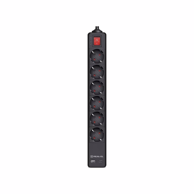 Мережевий фільтр живлення REAL-EL RS-PROTECT 605 3m, black (EL122300041)