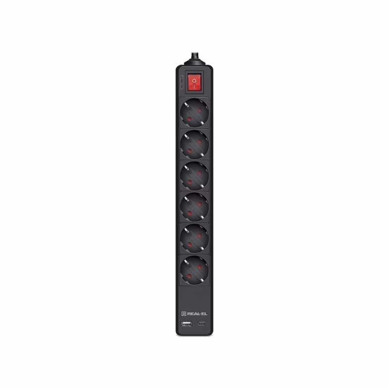 Сетевой фильтр питания REAL-EL RS-PROTECT 605 3m, black (EL122300041)