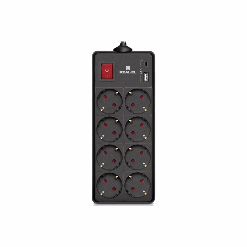 Мережевий фільтр живлення REAL-EL RS-PROTECT 805 1.8m, black (EL122300042)