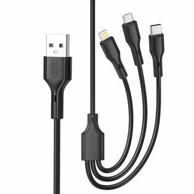 Дата кабель USB 2.0 AM to Lightning + Micro 5P + USB-C 3A black XO (CB-23U3-BK)